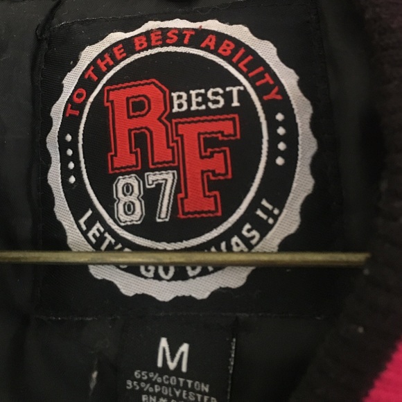 Black, gray and pink puffy varsity jacket. - Picture 4 of 5